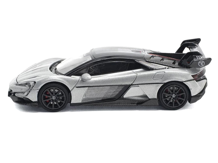 Yangwang U9 Silver Metallic with Black Top and Stripes 1/64 Diecast Model Car by Pop Race image 2