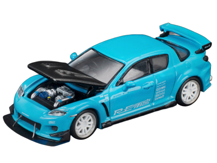 Mazda RX8 RE Amemiya RHD (Right Hand Drive) Light Blue with Carbon Hood "Tokyo Auto Salon 2026" 1/64 Diecast Model Car by Pop Race image 2