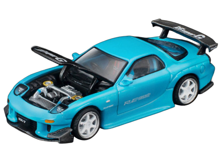Mazda RX7 (FD3S) RE Amemiya RHD (Right Hand Drive) Light Blue with Carbon Hood "Tokyo Auto Salon 2026" 1/64 Diecast Model Car by Pop Race image 2