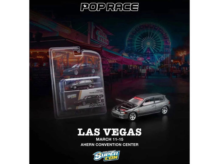 Honda Civic EG6 RHD (Right Hand Drive) Gray Metallic with Red Interior "2026 Diecast Super Con Las Vegas Event Exclusive" 1/64 Diecast Model Car by Pop Race image 2