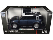 Land Rover Defender 110 Blue Metallic with White Top and Roof Rack 1/18 Diecast Model Car by Heimanba