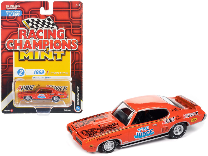1969 Pontiac GTO Orange with Graphics "The Judge - Arnie 'The Farmer' Beswick" "Racing Champions Mint 2023" Release 1 Limited Edition to 2500 pieces Worldwide 1/64 Diecast Model Car by Racing Champions image 2