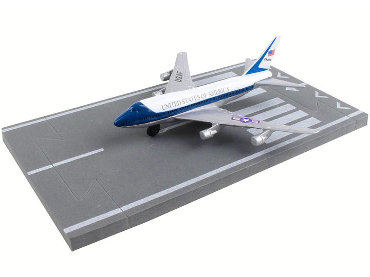 Boeing VC-25 Aircraft White and Blue "United States Air Force One" with Runway Section Diecast Model Airplane by Runway24 image 2