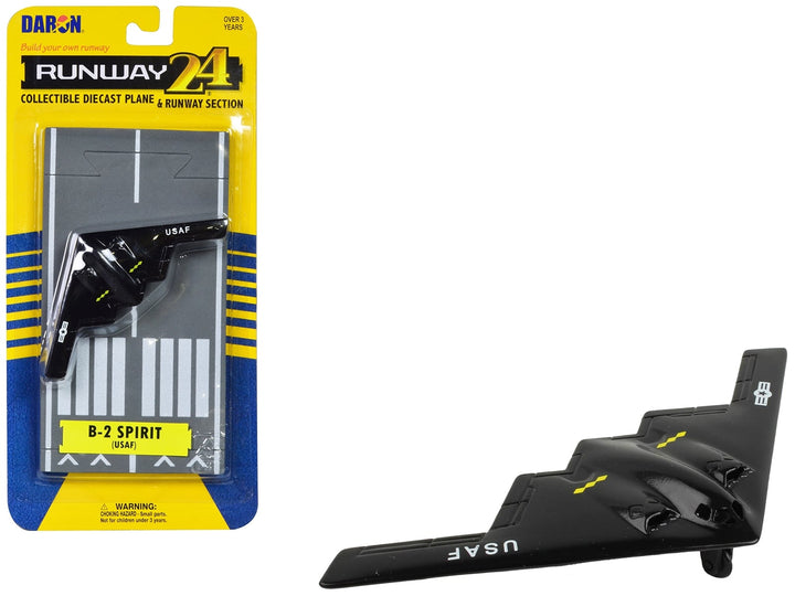 Northrop Grumman B-2 Spirit Stealth Aircraft Black "United States Air Force" with Runway Section Diecast Model Airplane by Runway24 image 2