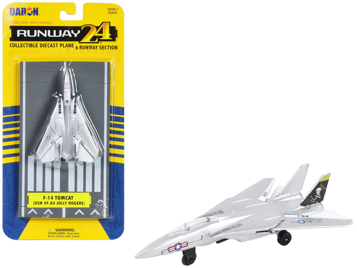 Grumman F-14 Tomcat Fighter Aircraft Silver Metallic "United States Navy VF-84 Jolly Rogers" with Runway Section Diecast Model Airplane by Runway24 image 2