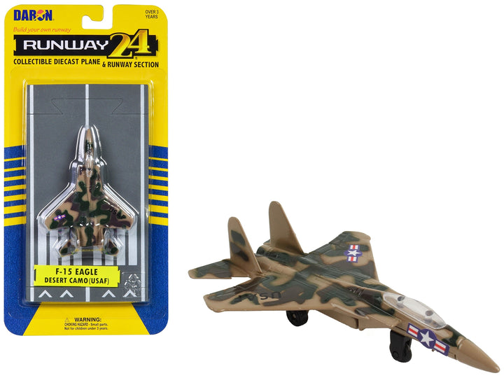 McDonnell Douglas F-15 Eagle Fighter Aircraft Desert Camouflage "United States Air Force" with Runway Section Diecast Model Airplane by Runway24 image 2
