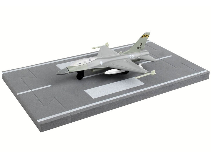 General Dynamics F-16 Fighting Falcon Fighter Aircraft Gray "United States Air Force" with Runway Section Diecast Model Airplane by Runway24 image 2
