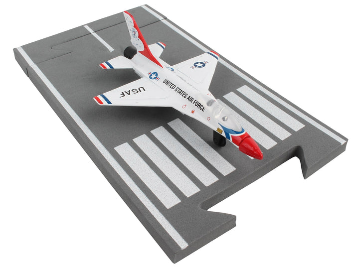 General Dynamics F-16 Fighting Falcon Fighter Aircraft White "United States Air Force Thunderbirds" with Runway Section Diecast Model Airplane by Runway24 image 2