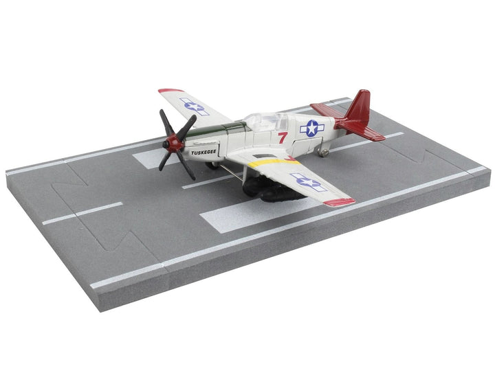 North American P-51C Mustang Fighter Aircraft Gray "Tuskegee Airmen-United States Army Air Force" with Runway Section Diecast Model Airplane by Runway24 image 2