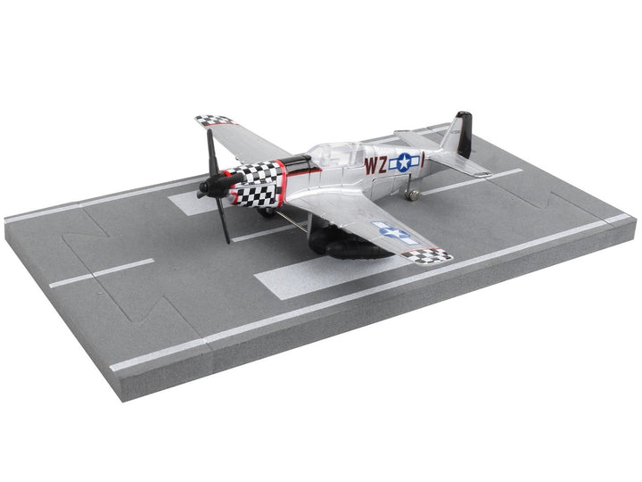 North American P-51 Mustang Fighter Aircraft Silver Metallic "United States Army Air Force" with Runway Section Diecast Model Airplane by Runway24 image 2