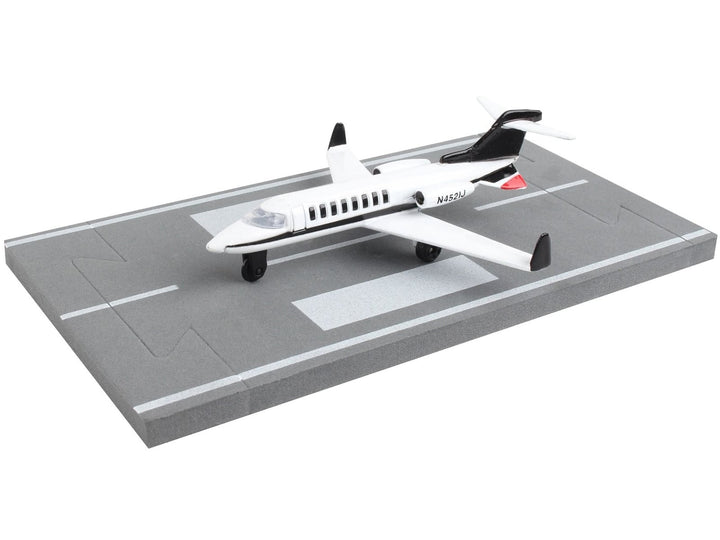 Private Jet Commercial Aircraft White with Black Tail "N452IJ" with Runway Section Diecast Model Airplane by Runway24 image 2