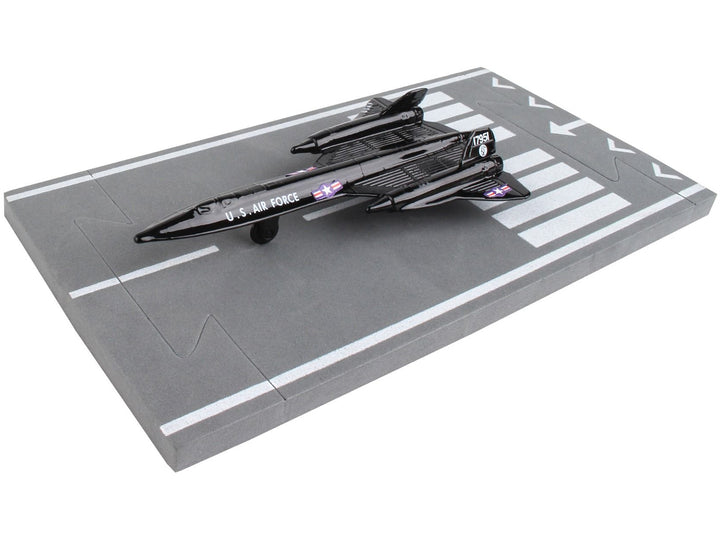 Lockheed SR-71 Blackbird Aircraft Black "United States Air Force" with Runway Section Diecast Model Airplane by Runway24 image 2
