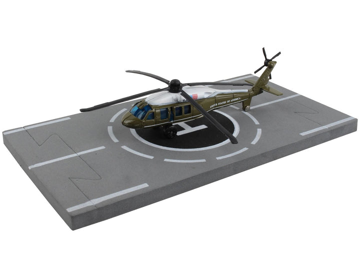 Sikorsky VH-60 White Hawk Helicopter Olive Drab with White Top "United States Presidential Helicopter - Marine One" with Runway Section Diecast Model by Runway24 image 2