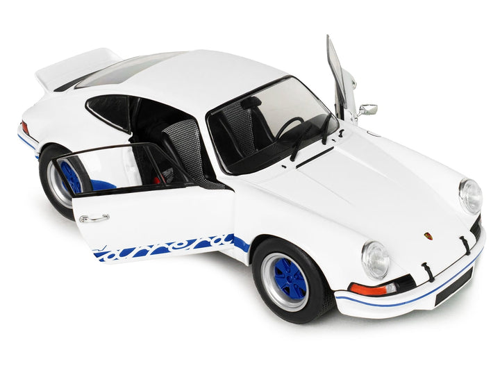 1973 Porsche 911 RSR Carrera White with Blue Stripes 1/18 Diecast Model Car by Solido image 2