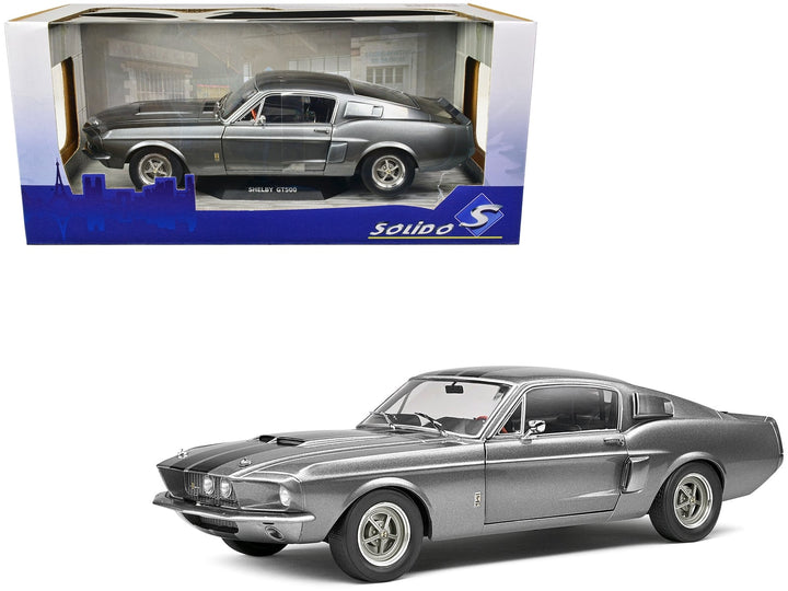 1967 Shelby GT500 Gray Metallic with Black Stripes 1/18 Diecast Model Car by Solido image 2