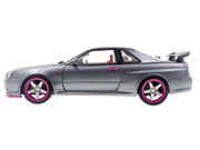 1999 Nissan Skyline GT-R (R34) RHD (Right Hand Drive) Silver Metallic with Purple Wheels 1/18 Diecast Model Car by Solido image 3