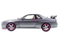 1999 Nissan Skyline GT-R (R34) RHD (Right Hand Drive) Silver Metallic with Purple Wheels 1/18 Diecast Model Car by Solido image 3