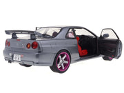 1999 Nissan Skyline GT-R (R34) RHD (Right Hand Drive) Silver Metallic with Purple Wheels 1/18 Diecast Model Car by Solido image 4