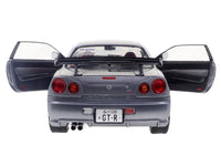 1999 Nissan Skyline GT-R (R34) RHD (Right Hand Drive) Silver Metallic with Purple Wheels 1/18 Diecast Model Car by Solido image 5