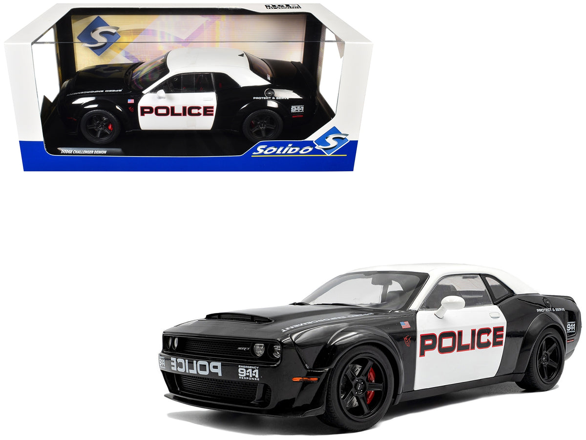 2023 Dodge Challenger Demon "Police" Black and White 1/18 Diecast Model Car by Solido