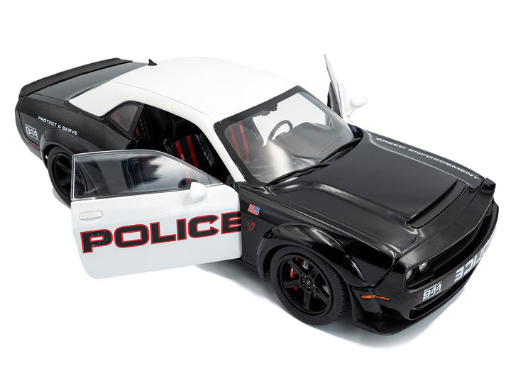 2023 Dodge Challenger Demon "Police" Black and White 1/18 Diecast Model Car by Solido image 2