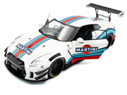 2024 Nissan GT-R (R35) RHD (Right Hand Drive) with Liberty Walk 2.0 Body Kit "Martini Racing" White with Stripes 1/18 Diecast Model Car by Solido image 2