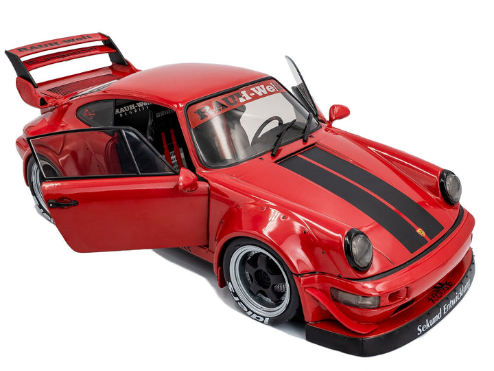 2024 RWB Bodykit "Taikano Kaishin" Red with Black Stripes 1/18 Diecast Model Car by Solido image 2