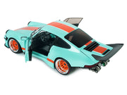 2025 Porsche 911 KS-R by Khyzyl Saleem "Blue Racer" Light Blue with Orange Stripes 1/18 Diecast Model Car by Solido image 4