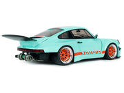 2025 Porsche 911 KS-R by Khyzyl Saleem "Blue Racer" Light Blue with Orange Stripes 1/18 Diecast Model Car by Solido image 5