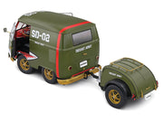 1950 Volkswagen Kool Kombi Van with Trailer "Army Fighter" Green with Graphics 1/18 Diecast Model Car by Solido image 3