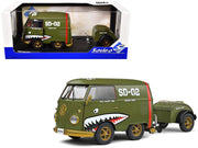 1950 Volkswagen Kool Kombi Van with Trailer "Army Fighter" Green with Graphics 1/18 Diecast Model Car by Solido image 4