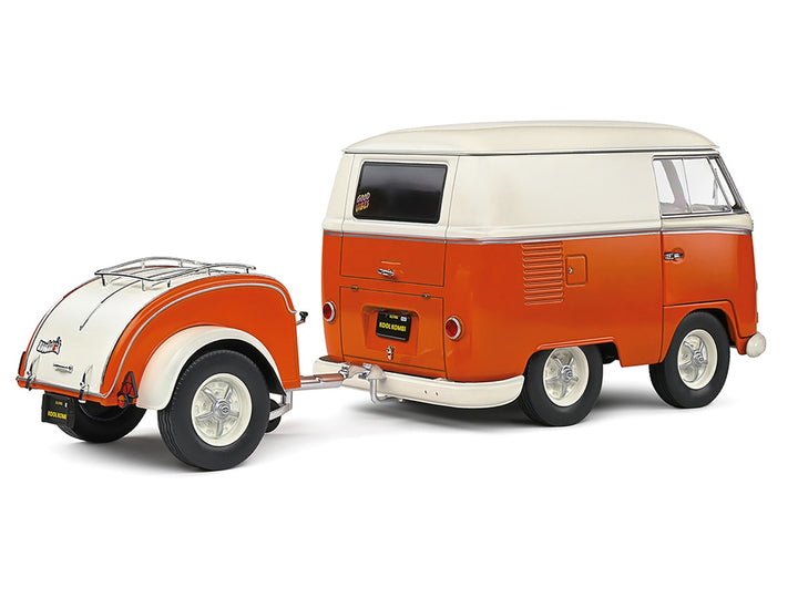 1950 Volkswagen Kool Kombi Van with Trailer Orange and White 1/18 Diecast Model Car by Solido image 2