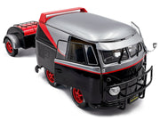 2024 Volkswagen Kool Kombi Sport Van with Trailer Black and Silver with Red Stripe 1/18 Diecast Model Car by Solido image 2