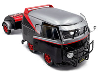 2024 Volkswagen Kool Kombi Sport Van with Trailer Black and Silver with Red Stripe 1/18 Diecast Model Car by Solido image 2