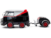 2024 Volkswagen Kool Kombi Sport Van with Trailer Black and Silver with Red Stripe 1/18 Diecast Model Car by Solido image 3