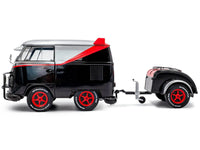 2024 Volkswagen Kool Kombi Sport Van with Trailer Black and Silver with Red Stripe 1/18 Diecast Model Car by Solido image 3