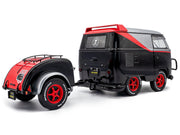 2024 Volkswagen Kool Kombi Sport Van with Trailer Black and Silver with Red Stripe 1/18 Diecast Model Car by Solido image 4