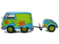 2024 Volkswagen Kool Kombi Van with Trailer "Ghost Hunter" Blue and Green with Graphics 1/18 Diecast Model Car by Solido image 3
