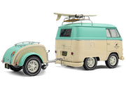 2024 Volkswagen Cool Combi Van with Trailer "Long Beach Surfing Club" Mint Green and Cream with Roof Rack and Surfboard 1/18 Diecast Model Car by Solido image 4