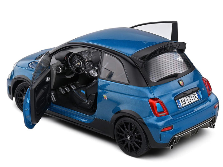 2022 Fiat 695 Abarth "Tributo 131 Rally" Podium Blue Metallic with Black Side Stripes 1/18 Diecast Model Car by Solido image 2