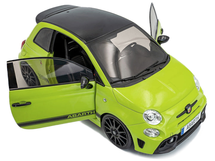 2023 Fiat F595 Abarth Verde Adrenalina Green with Black Top and Stripes 1/18 Diecast Model Car by Solido image 2