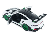 2024 Porsche 911 GT3 RS "Tribute to Carrera RS Package" White with Carbon Hood Stripes and Top and Green Side Stripes and Wheels 1/18 Diecast Model Car by Solido image 4