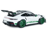 2024 Porsche 911 GT3 RS "Tribute to Carrera RS Package" White with Carbon Hood Stripes and Top and Green Side Stripes and Wheels 1/18 Diecast Model Car by Solido image 5