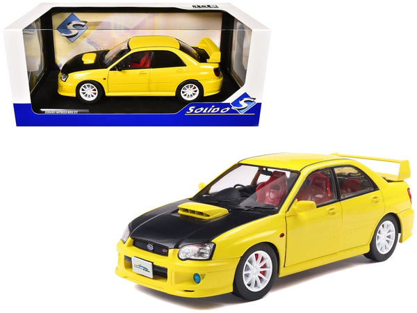 Solido 2003 Subaru Impreza WRX STI right-hand drive yellow carbon hood 1:18 S1812302, view 1