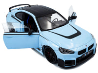2024 BMW M2 Performance Parts Zandvoort Blue with Carbon Top and Black Stripes 1/18 Diecast Model Car by Solido image 2