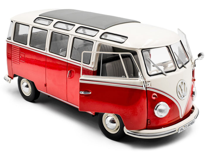 1962 Volkswagen T1 Samba Bus Red and White 1/18 Diecast Model Car by Solido image 2