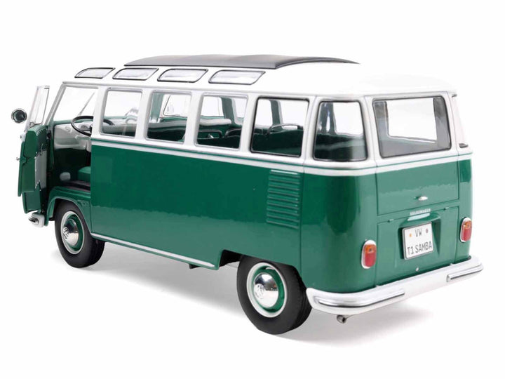 1962 Volkswagen T1 Samba Bus Green and White 1/18 Diecast Model Car by Solido image 2