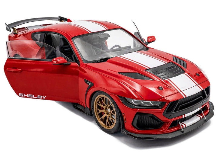 2024 Ford Shelby Mustang Super Snake Race Red with White Stripes 1/18 Diecast Model Car by Solido image 2
