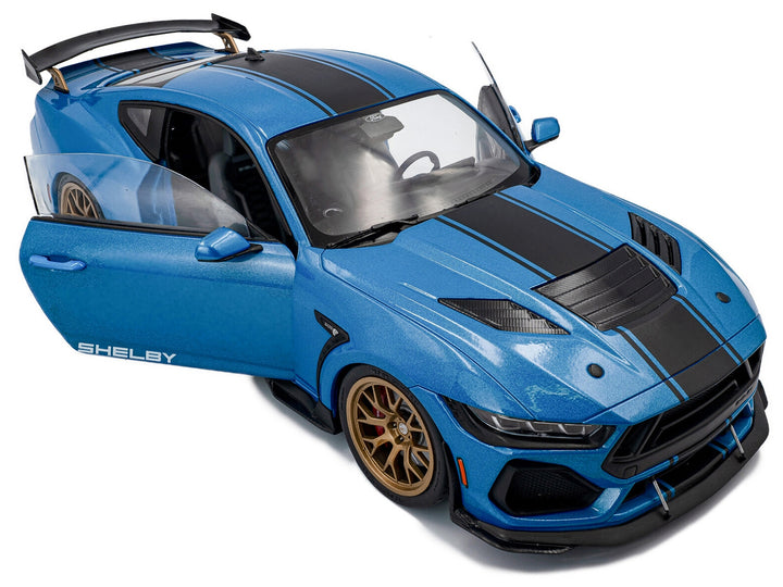 2024 Ford Shelby Mustang Super Snake Grabber Blue Metallic with Black Stripes 1/18 Diecast Model Car by Solido image 2