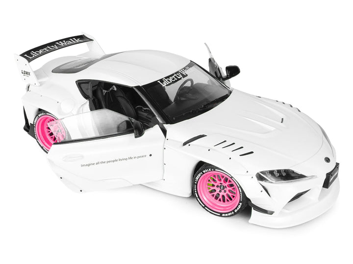 2025 Toyota GR Supra "Liberty Walk" Body Kit White Metallic with Pink Wheels 1/18 Diecast Model Car by Solido image 2